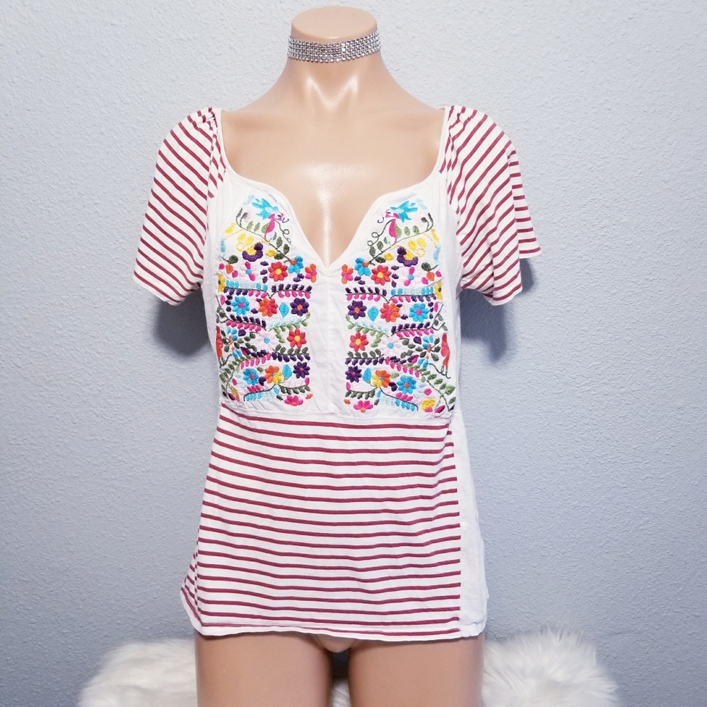 ANTHROPOLOGIE Tiny ethnic hippie boho embroidered blouse LARGE